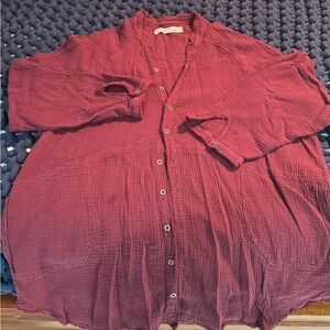 Free People We The Free Summer Daydream Buttondown in Burgundy